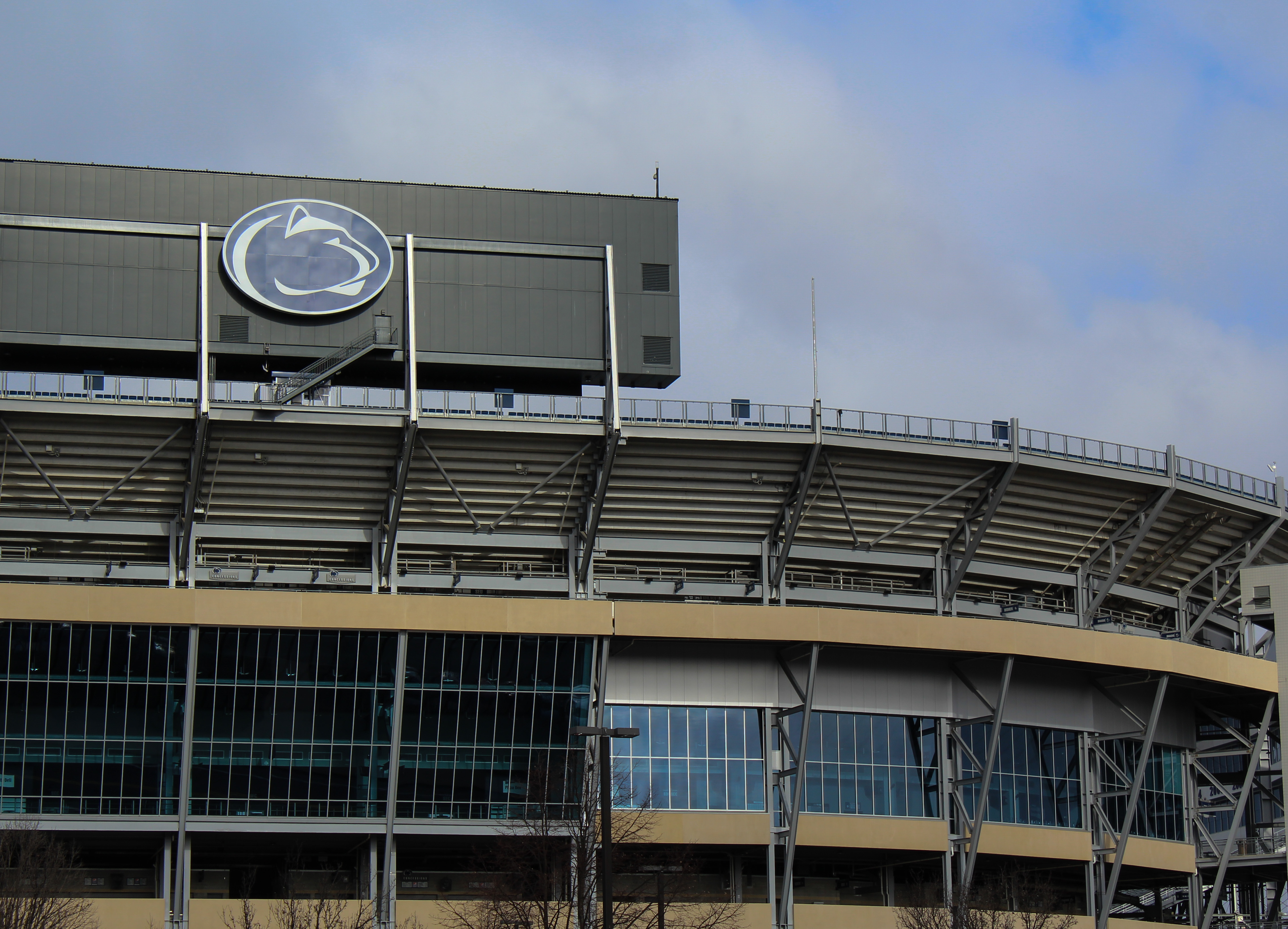 Penn State Athletics logo sign on exterior of Beaver Stadium