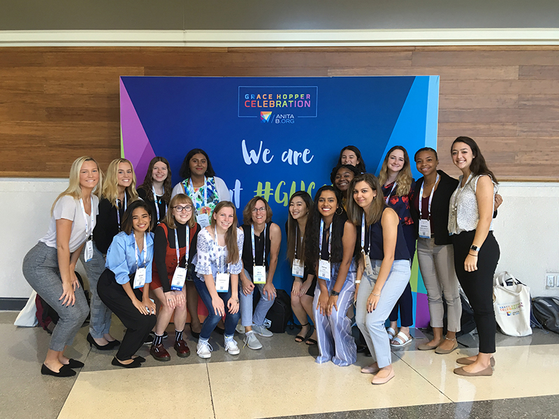 A group of students attending the Grace Hopper Celebration of Women in Computing in Sept. 2019