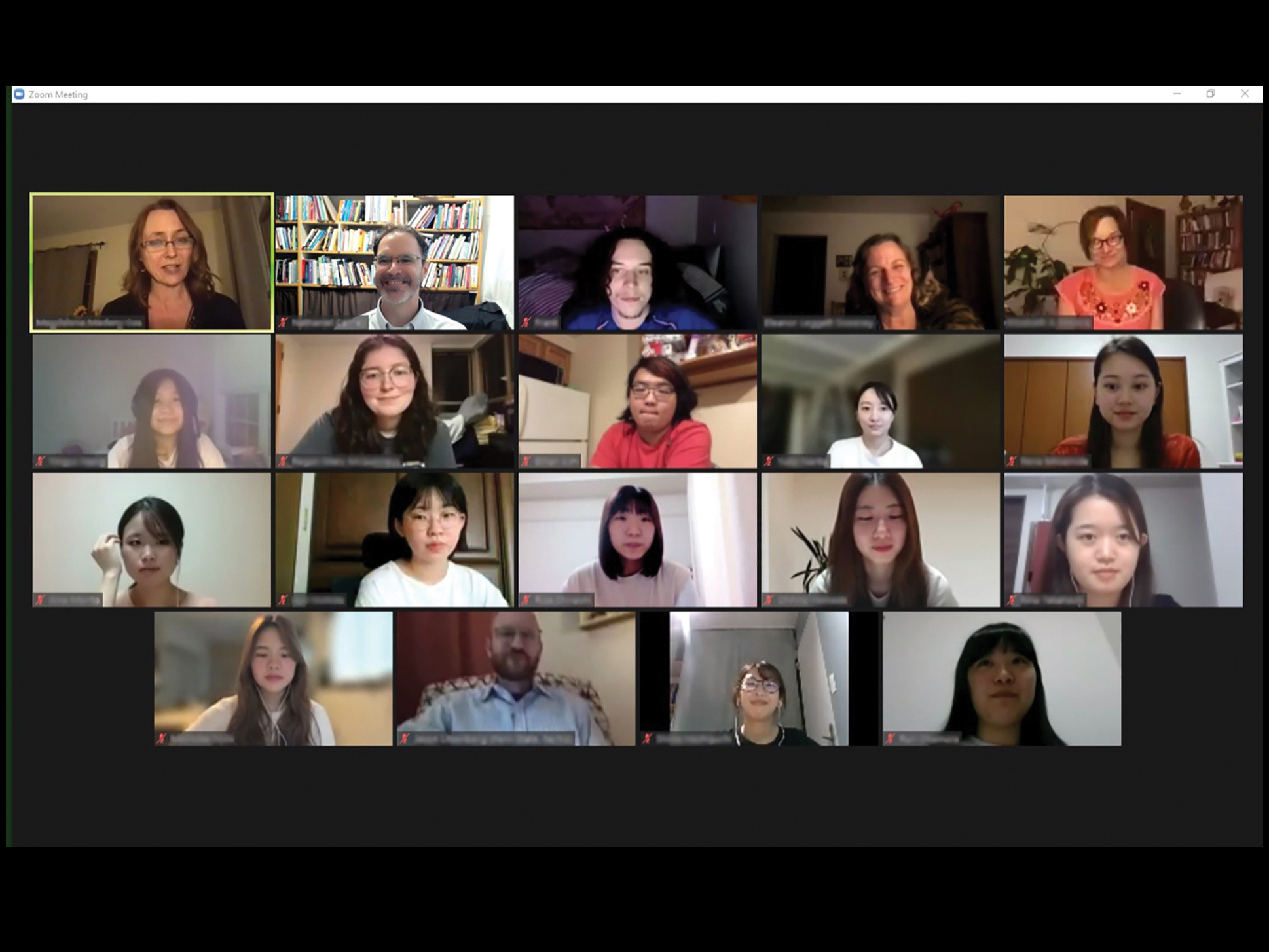 A screen capture of nineteen people in a Zoom meeting grid