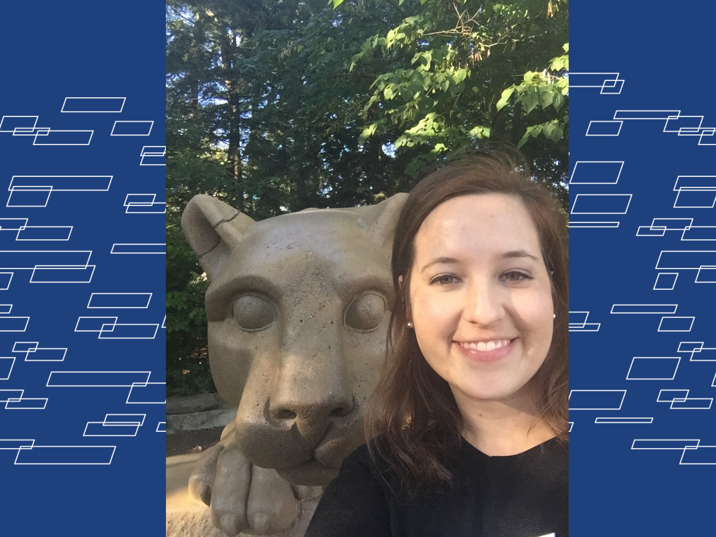 Maggie Sapovchak stands in front of the Nittany Lion shrine.