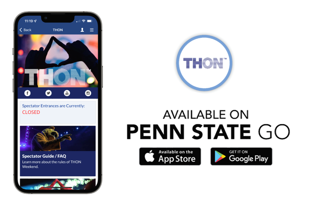 Picture of the Penn State Go App with THON event icon and features