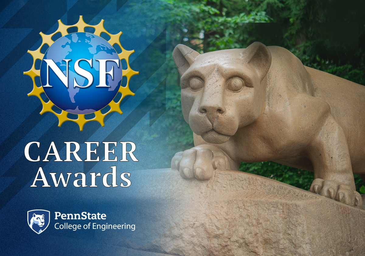 Illustration of the NSF CAREER Awards logo over the Nittany lion statue. 