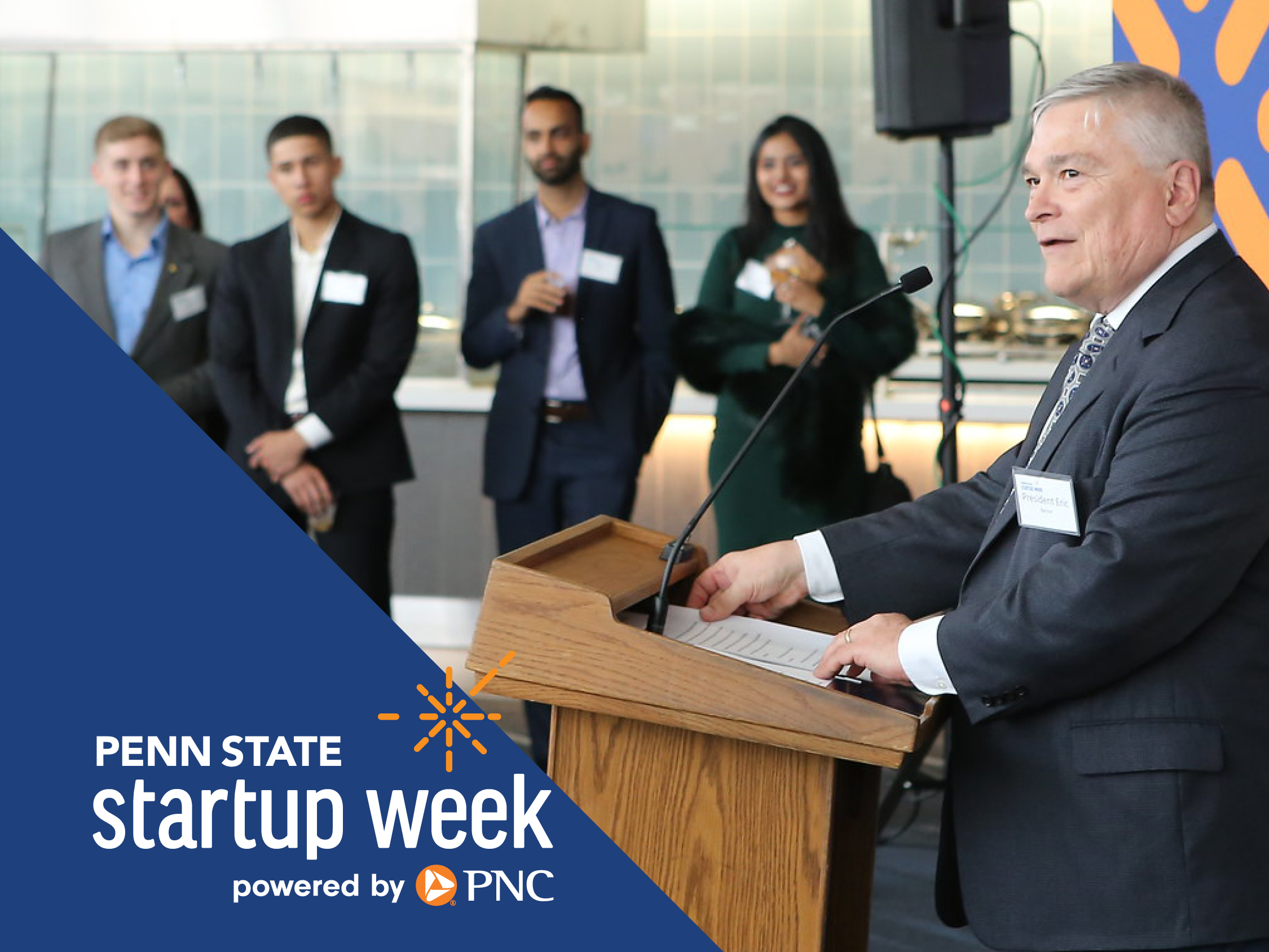 President Barron speaking at a Startup Week event