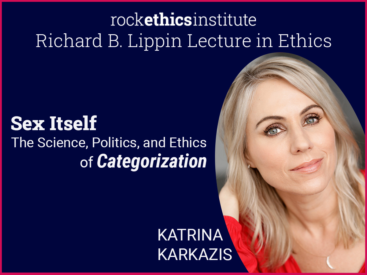 2022 Lippin Lecture poster with photo of Katrina Karkazis