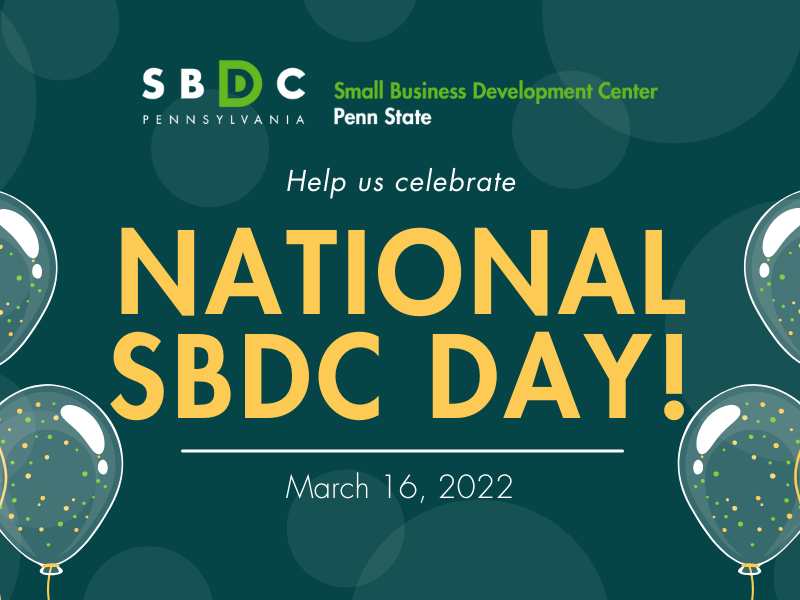 SBDC Day graphic depicting information and balloons