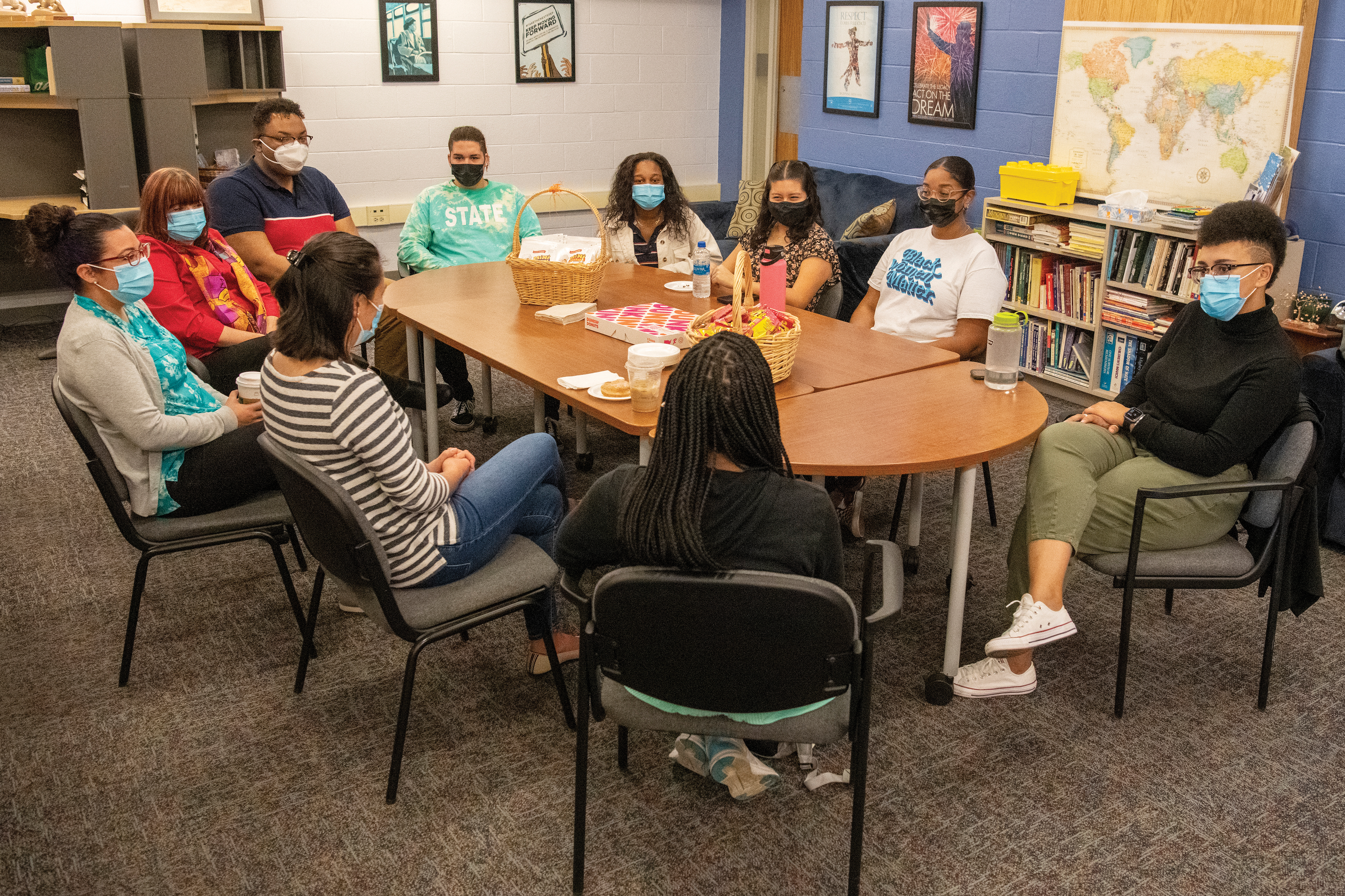 Group discussion around a table