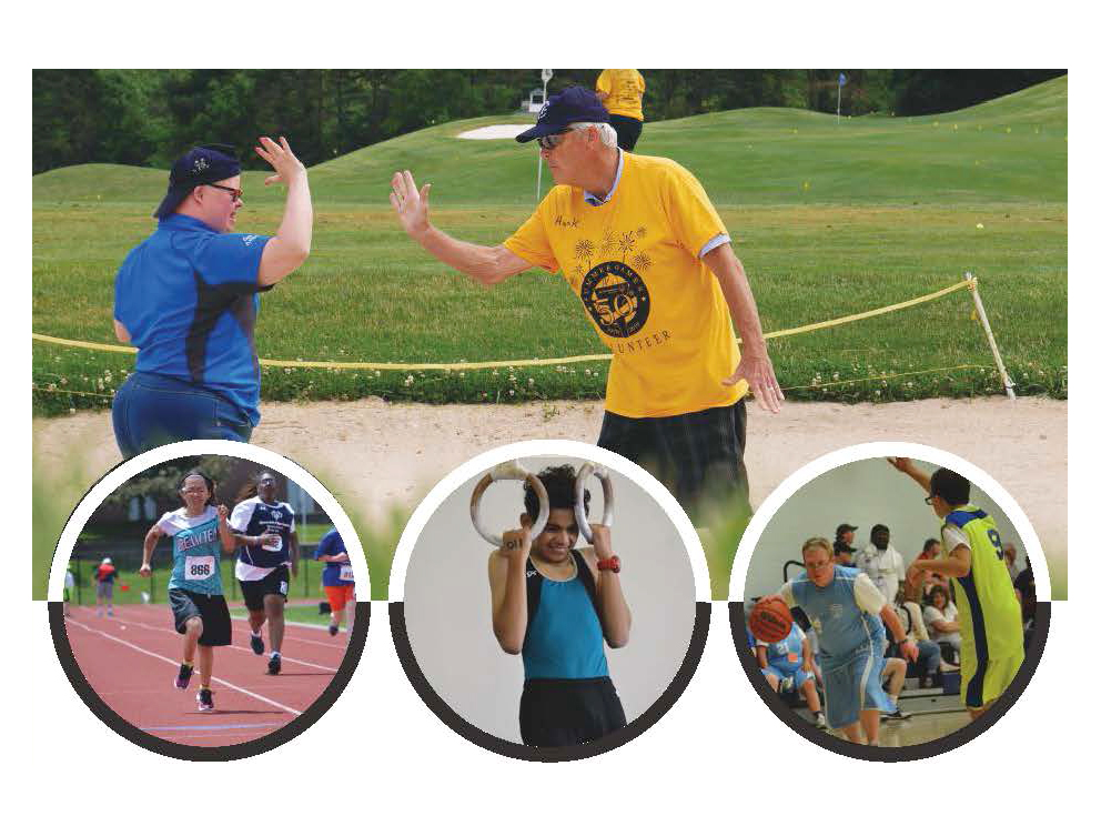 A collage of images of young athletes competing at the Special Olympics