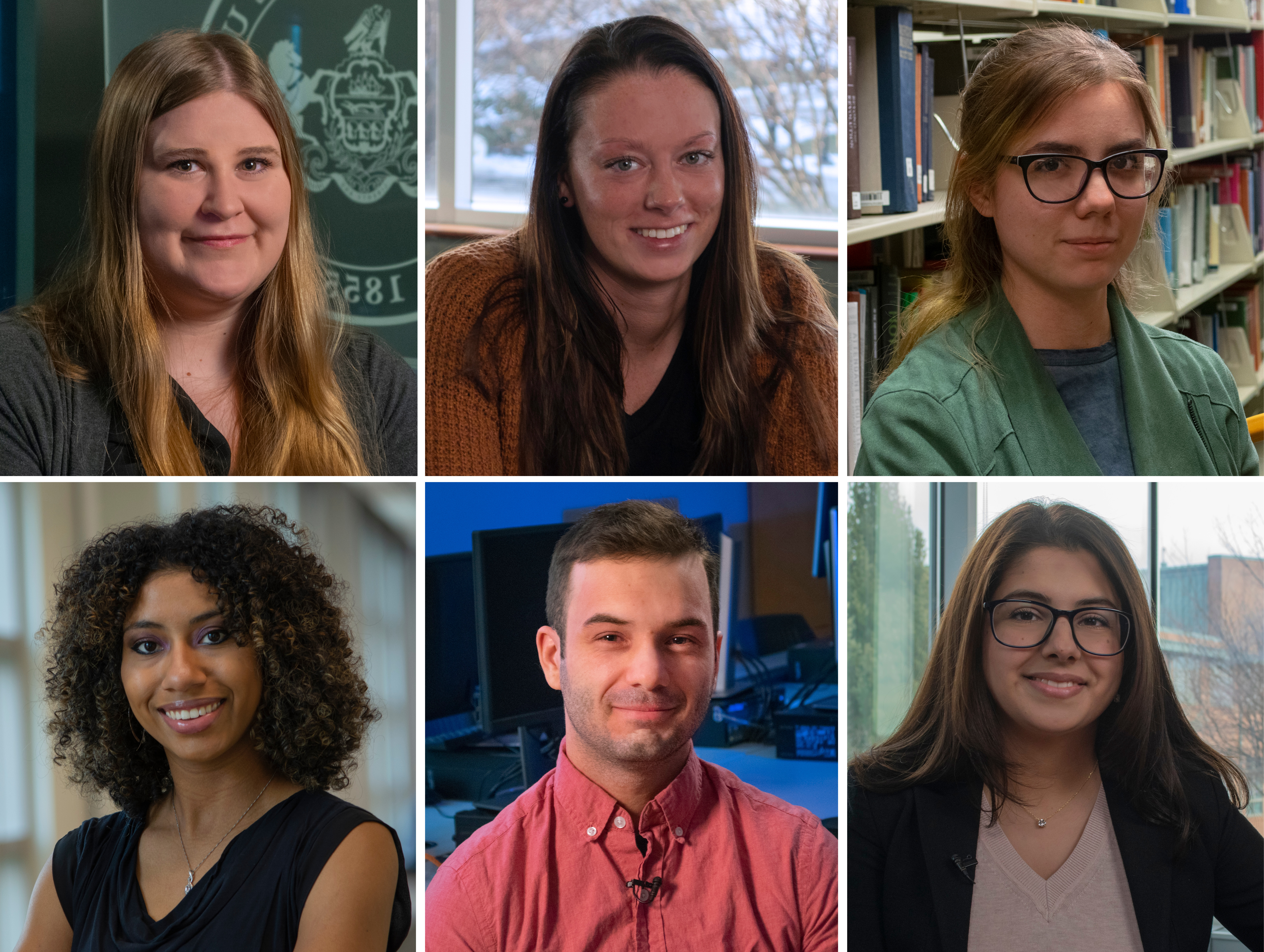 Image collage of six individual photos of Penn State Harrisburg spring 2022 commencement student marshals