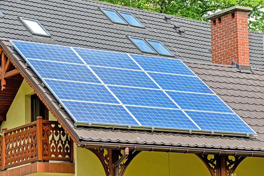 Solar panels on house roof