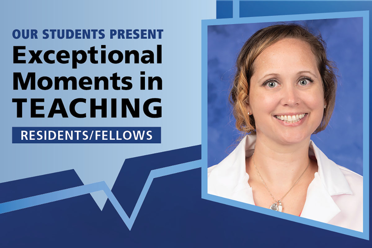 A headshot of Dr. Tiffany Bohr is placed to the right of a graphic that reads "Our students present Exceptional Moments in Teaching: Residents/Fellows."