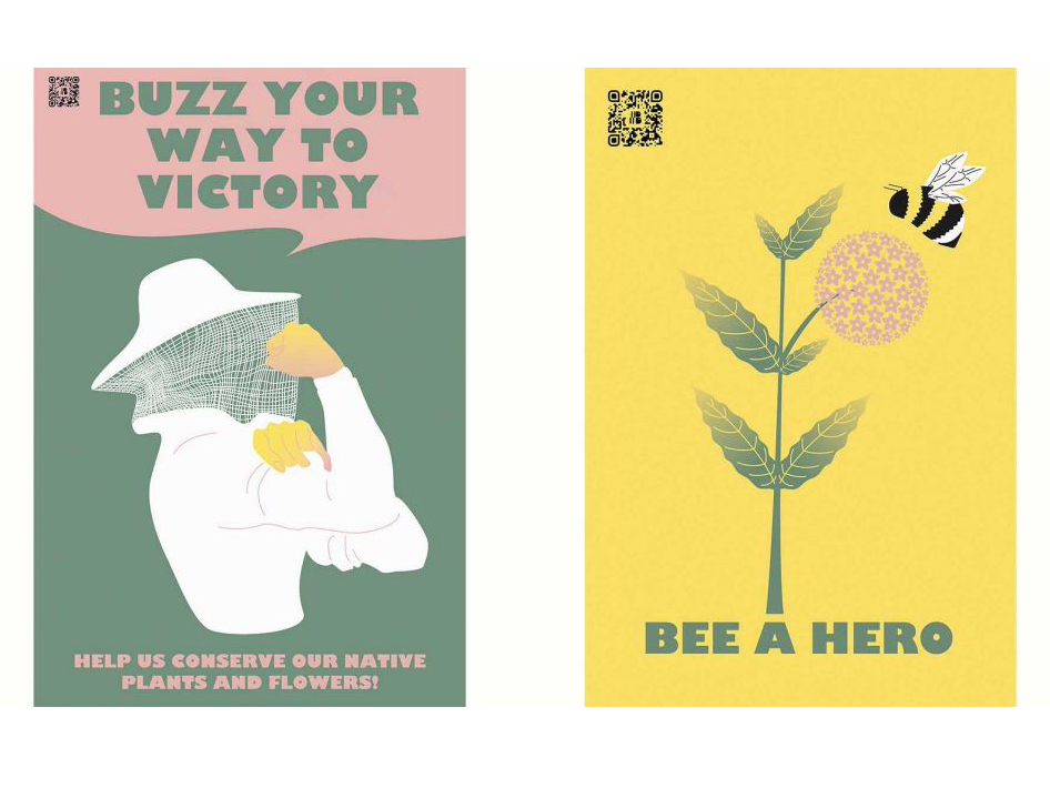 Posters promoting cultivation of pollinator-friendly plants