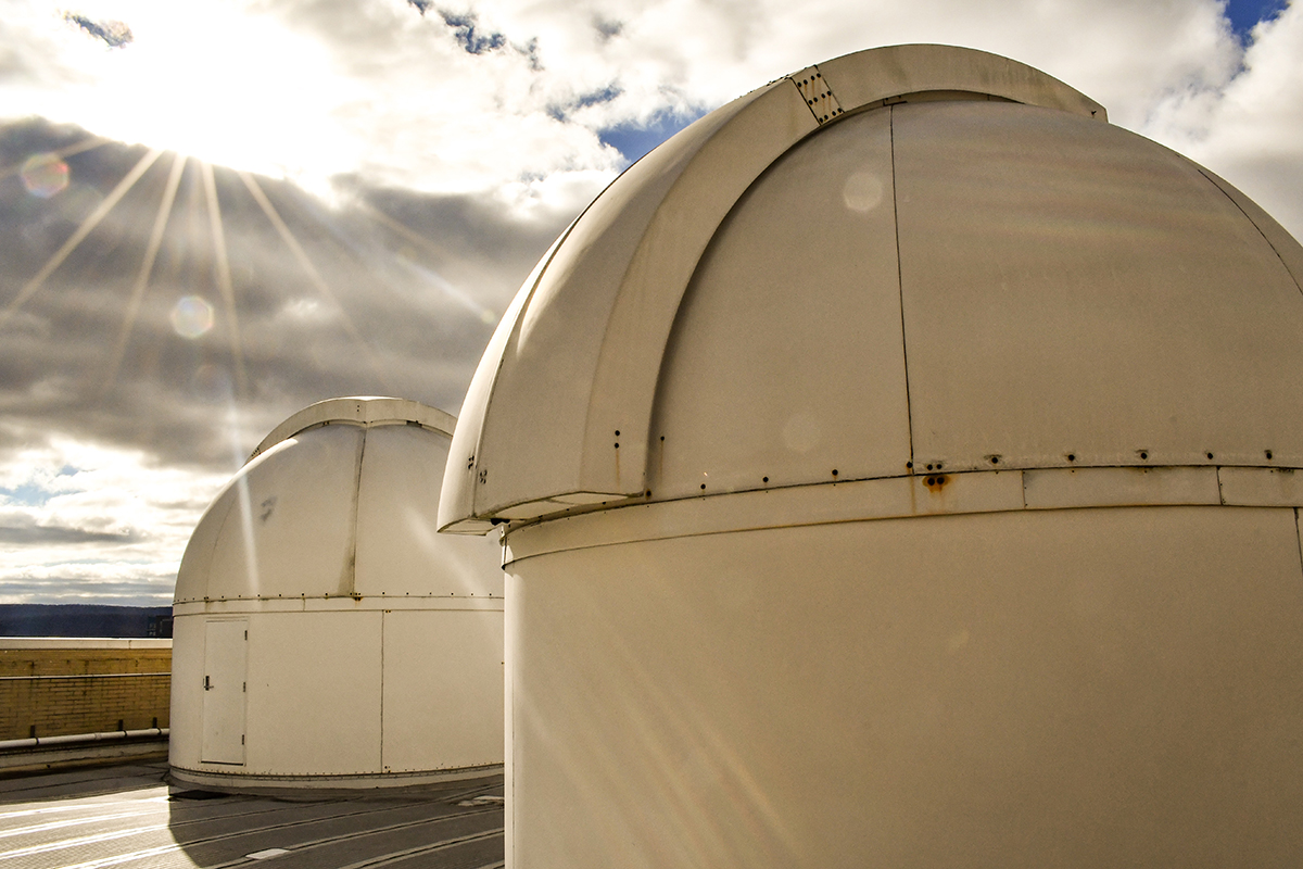 Protective domes cover the telescopes at Davey Lab’s rooftop observatory, Penn State University Park.