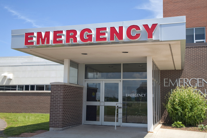 Front view of hospital emergency entrance