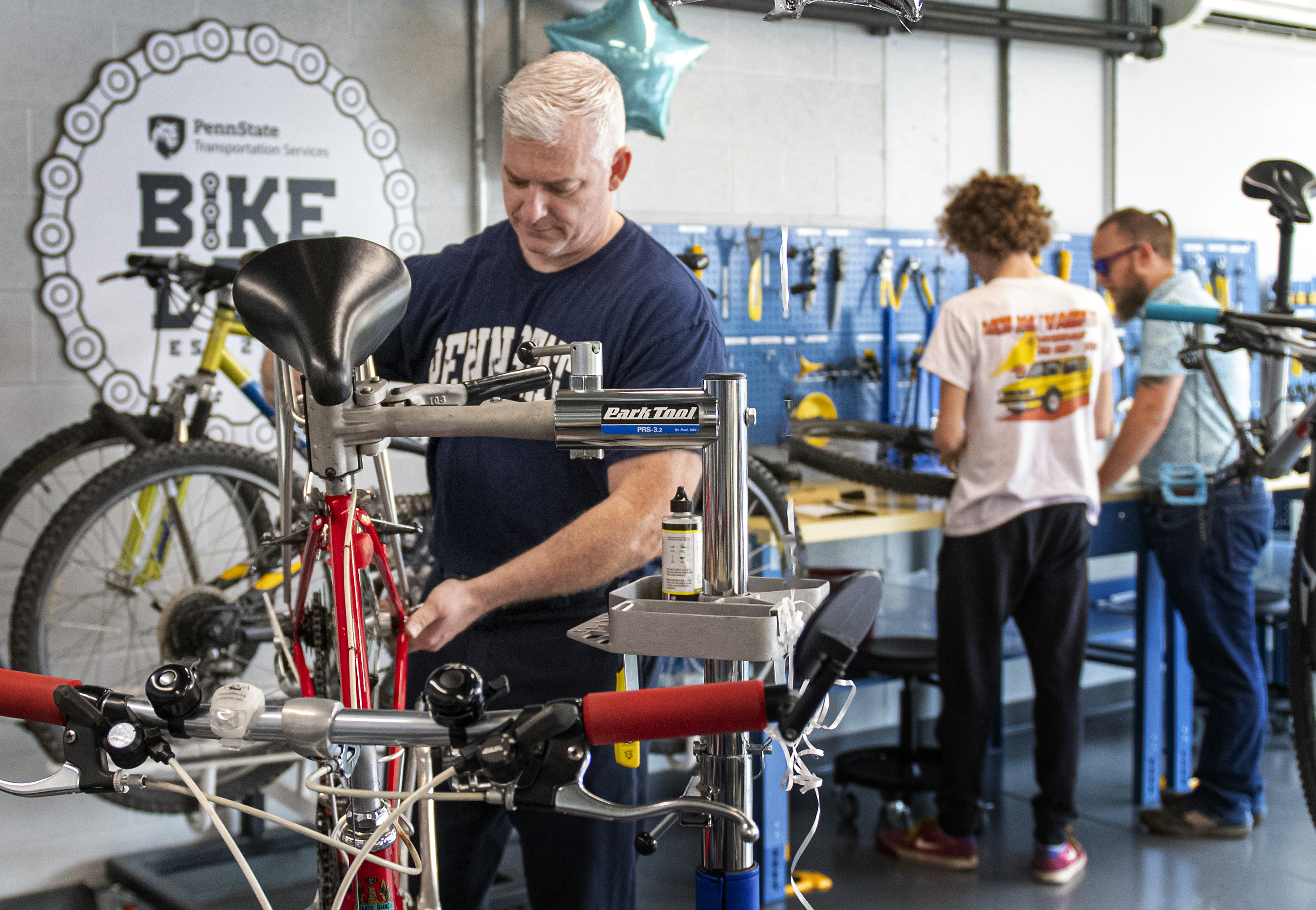 Bicycle repair area at the Bike Den