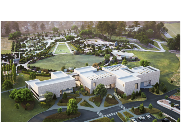 Aerial rendering of the new Palmer Museum of Art