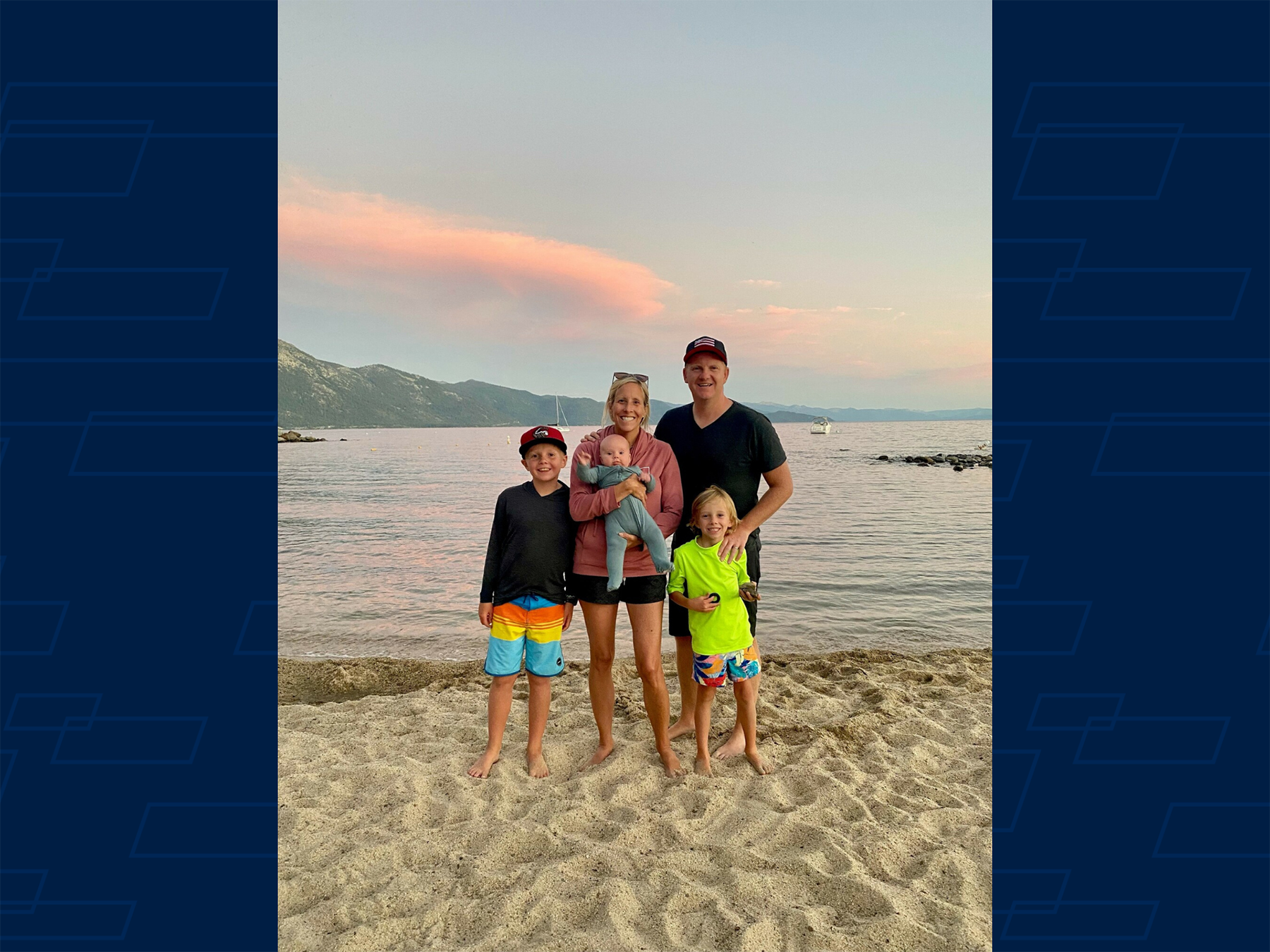 Andy and Danielle Duffett with their three kids on the beach