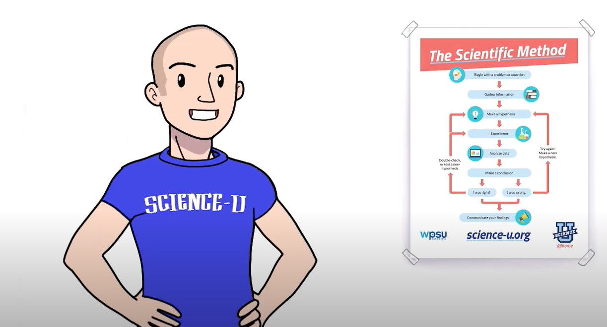 Screenshot of animated man and scientific method chart