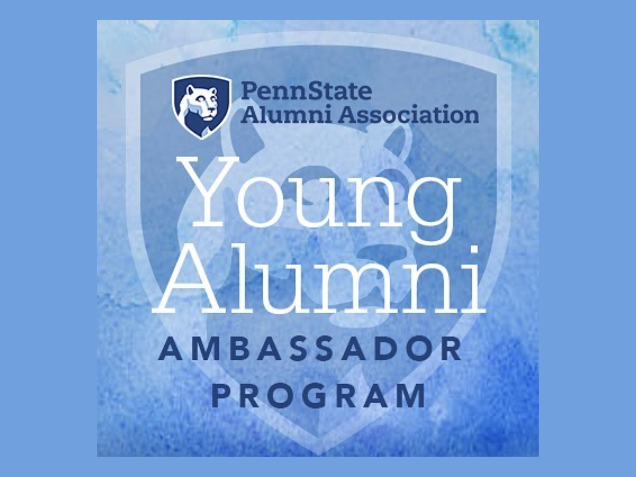 A blue banner with the words Young Alumni Ambassador Program