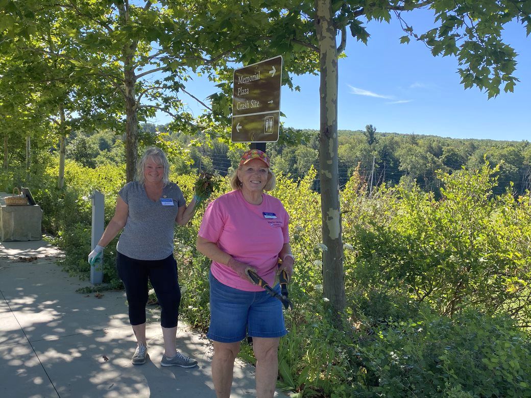 Penn State Master Gardeners pause during work at Flight 93 National Memorial