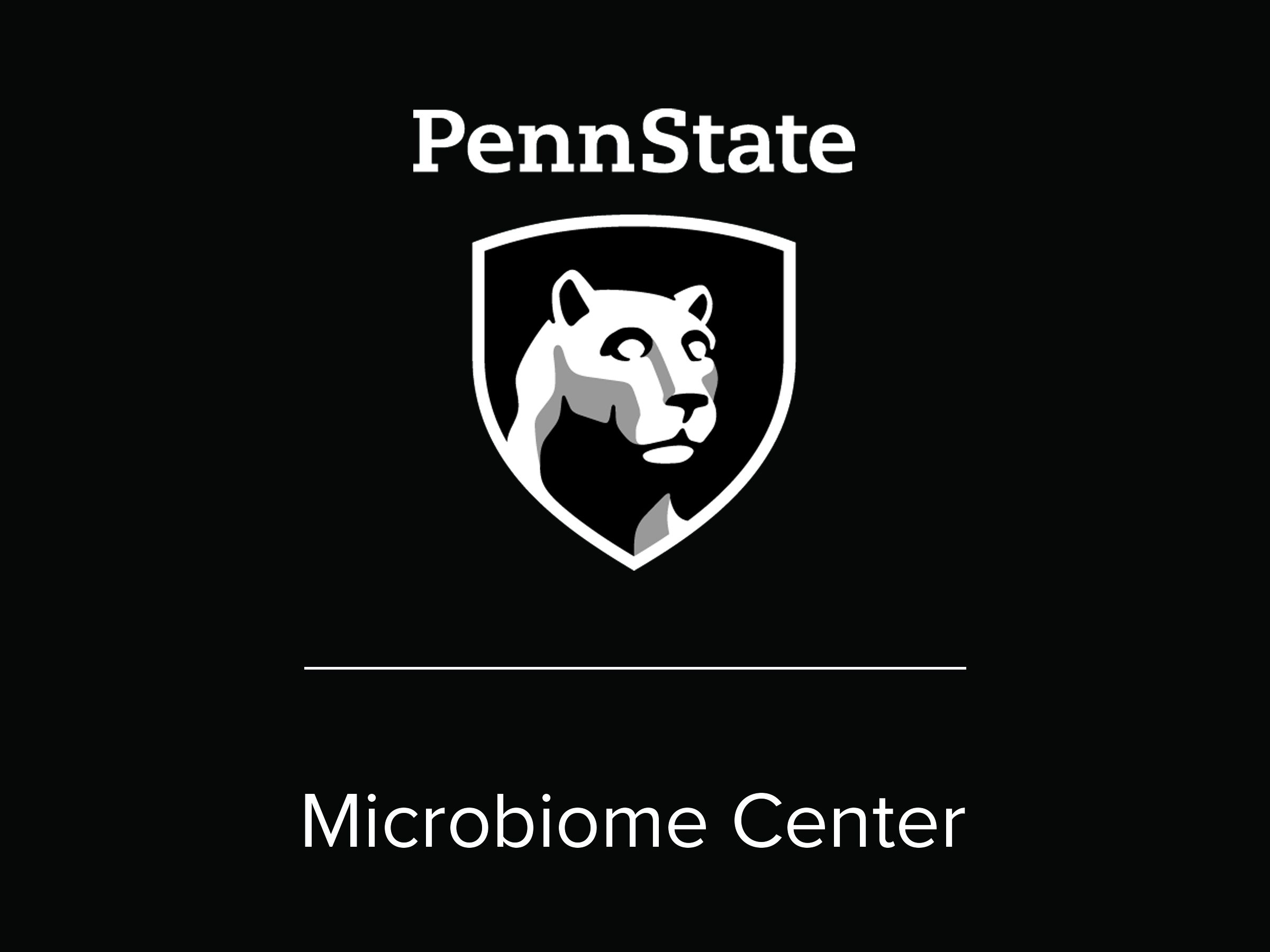 Penn State Badge and Microbiome Center text in white on a black background