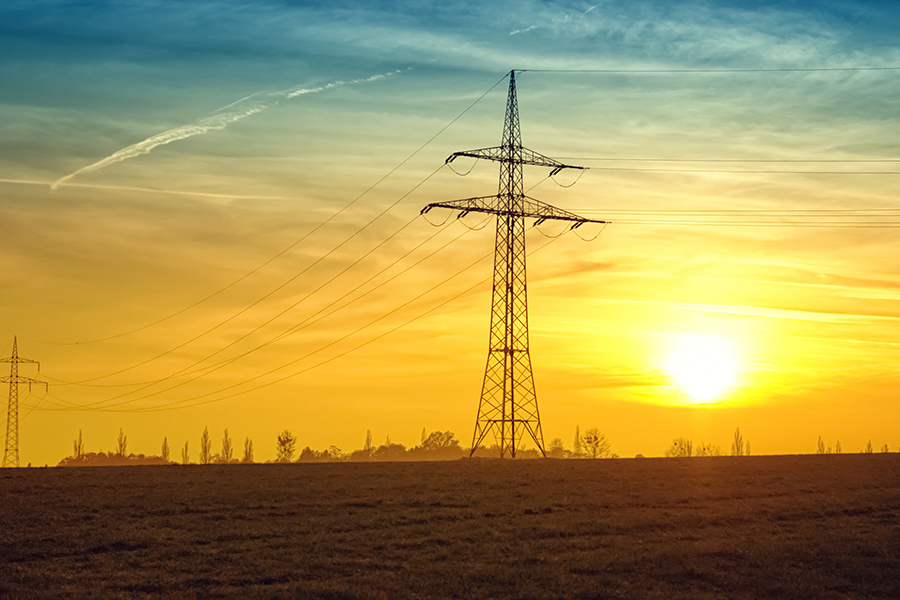 Electric Power line  during sunset