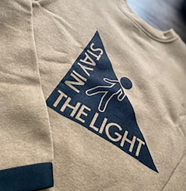 Photo of gray sweatshirt with blue design