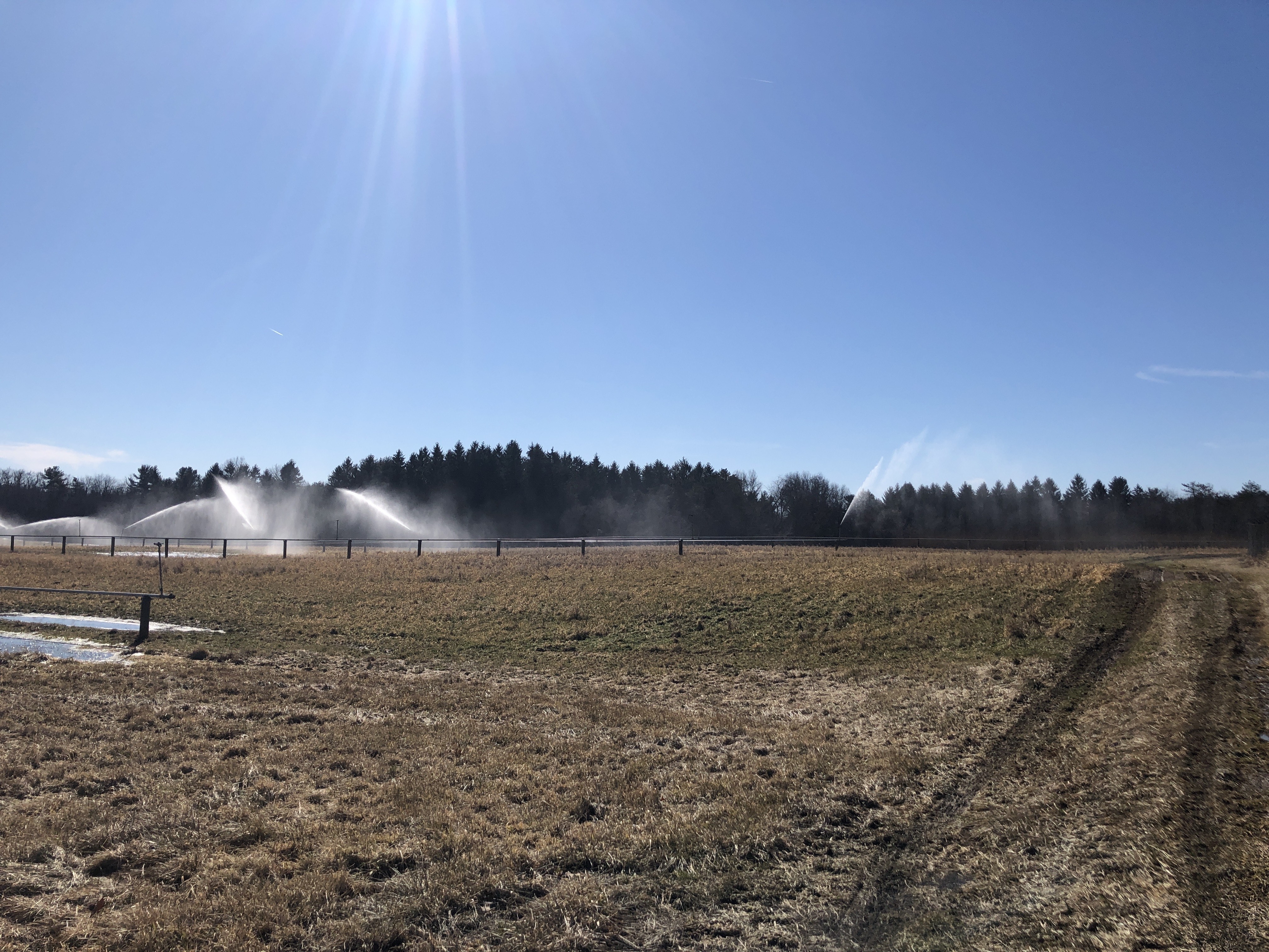 Spray irrigation of farm field