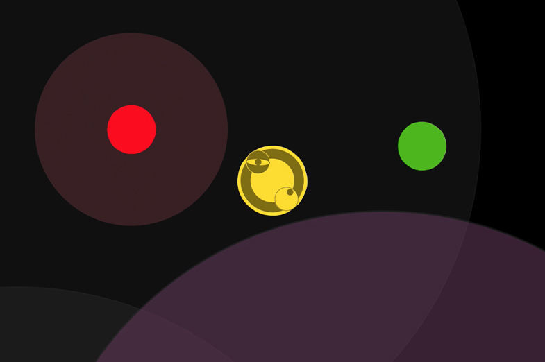 Image with a black background and randomly placed colorful circles