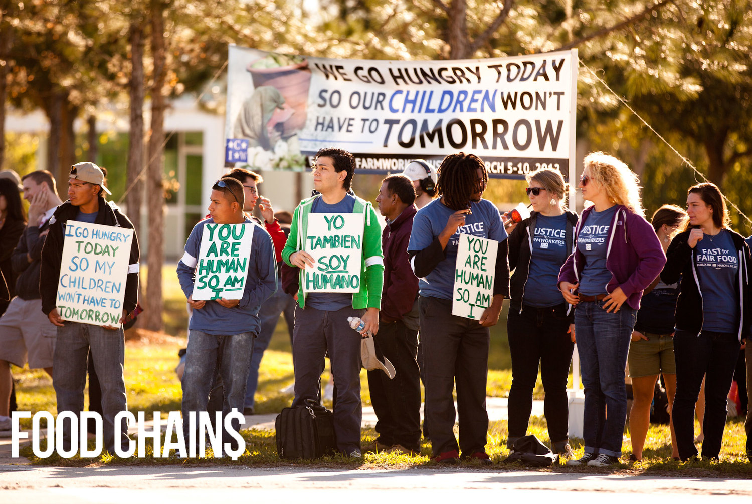 Photo of striking workers from film "Food Chains"