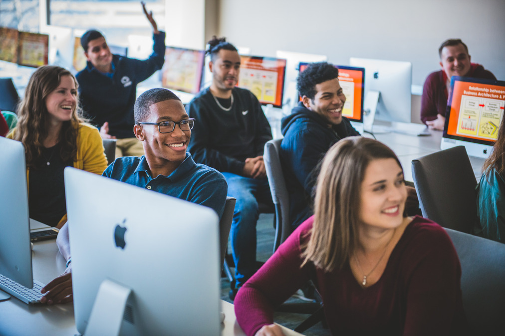 A diverse group of students in a Penn State classroom