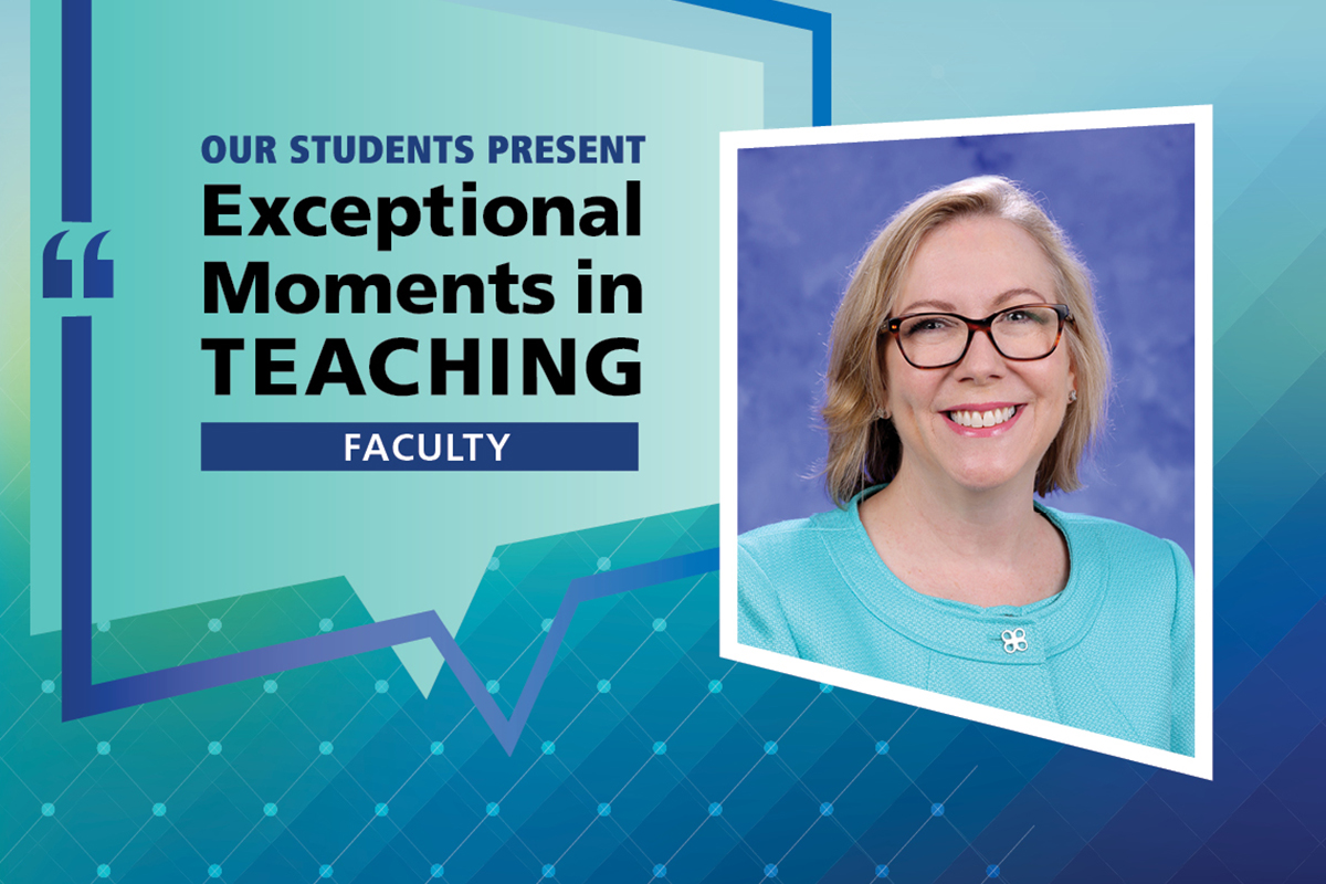 A photo of Dr. Eileen Moser is next to the words Exceptional Moments in Teaching.