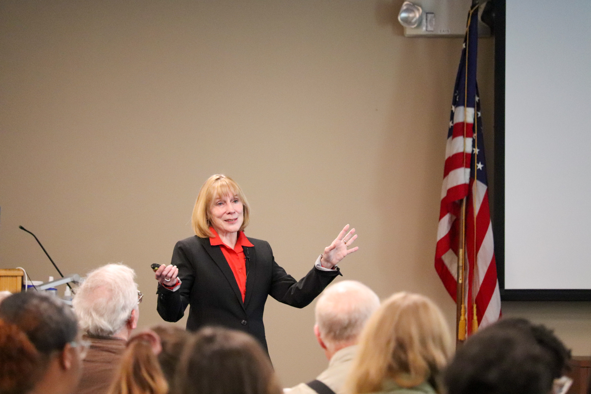 Katherine Ramsland speaking with guests at Penn State Lehigh Valley