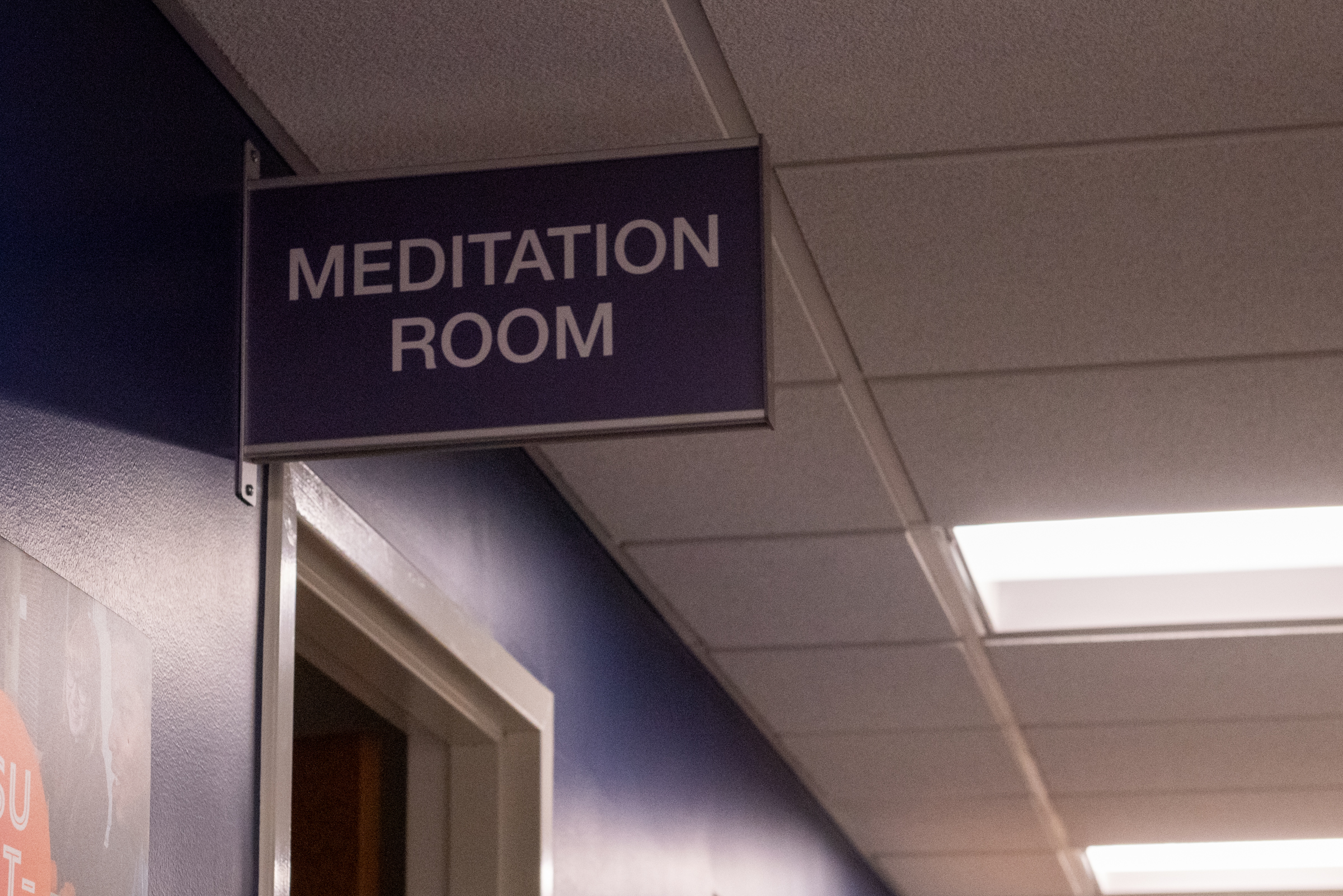 A sign in the Student Success Center indicates where students can find the new meditation space