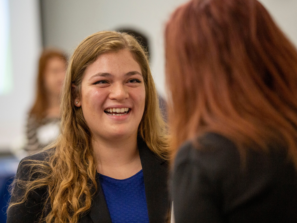 A Liberal Arts student converses with an employer at Liberal Arts Career Week 2020.