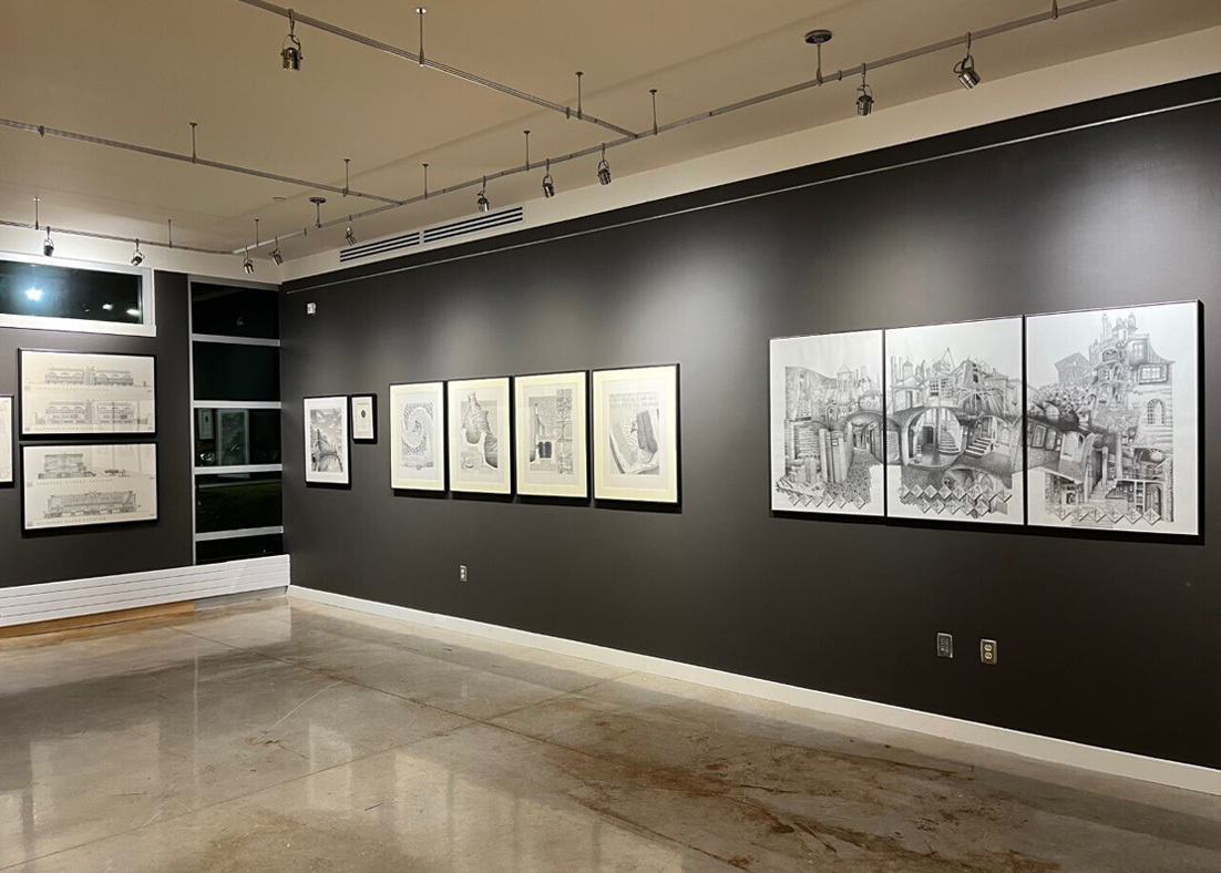 Architectural drawings are shown on the walls of Rouse Gallery.