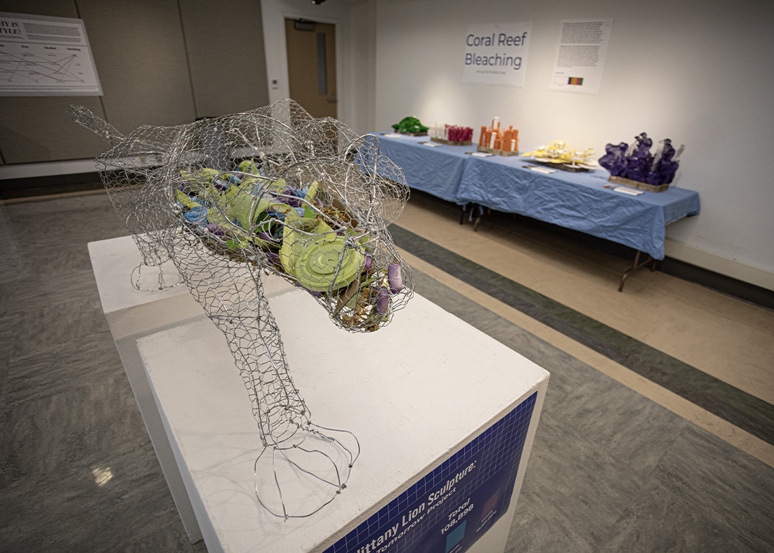 A structure made up of recycled materials on display in the Borland Project Space. 