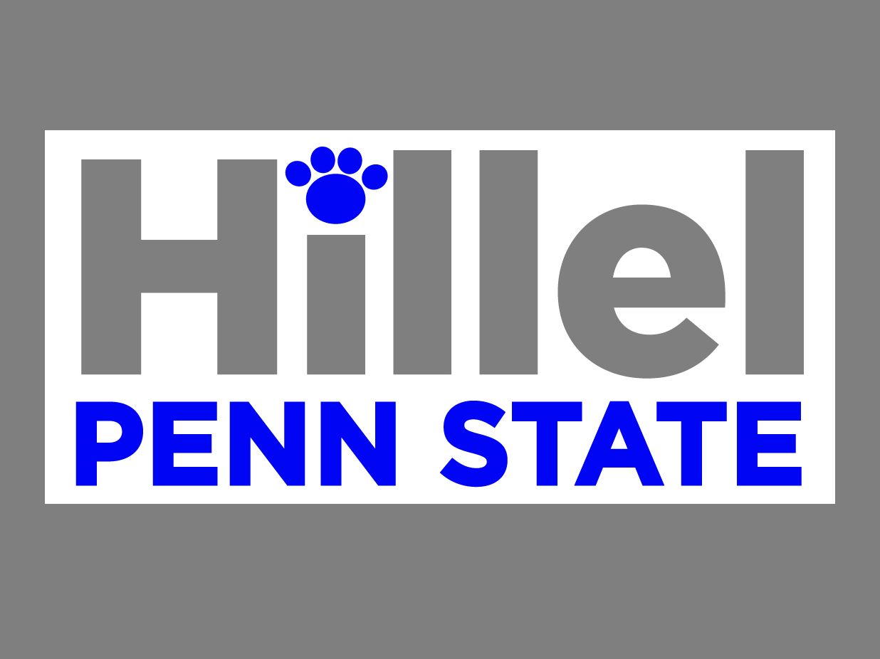 A logo in blue and grey with the words Hillel at Penn State