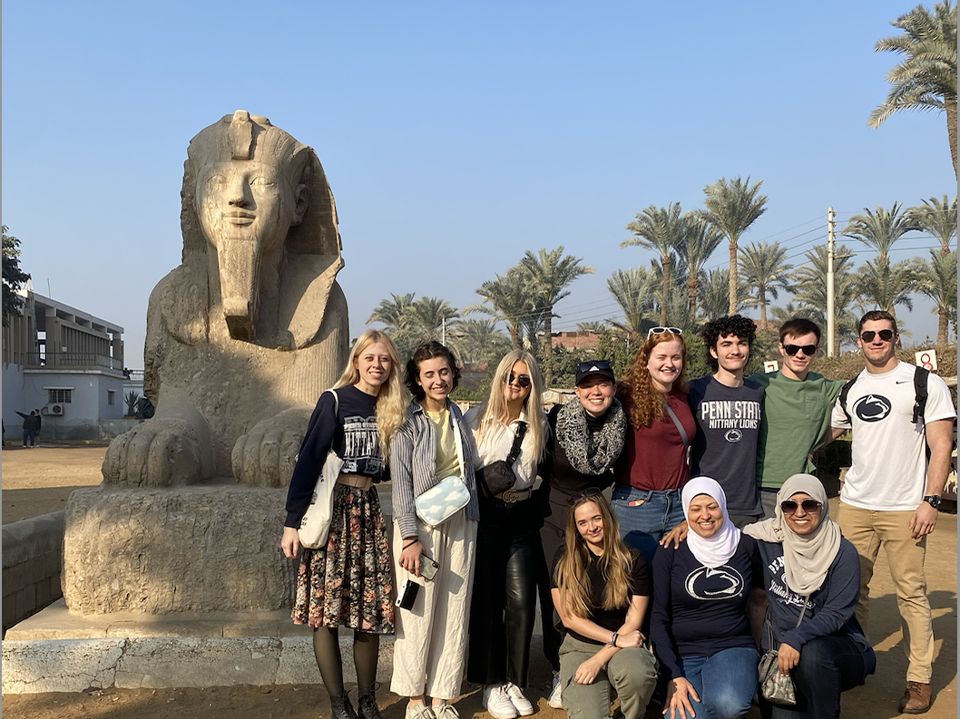 The students in front of the Sphinx of Memphis