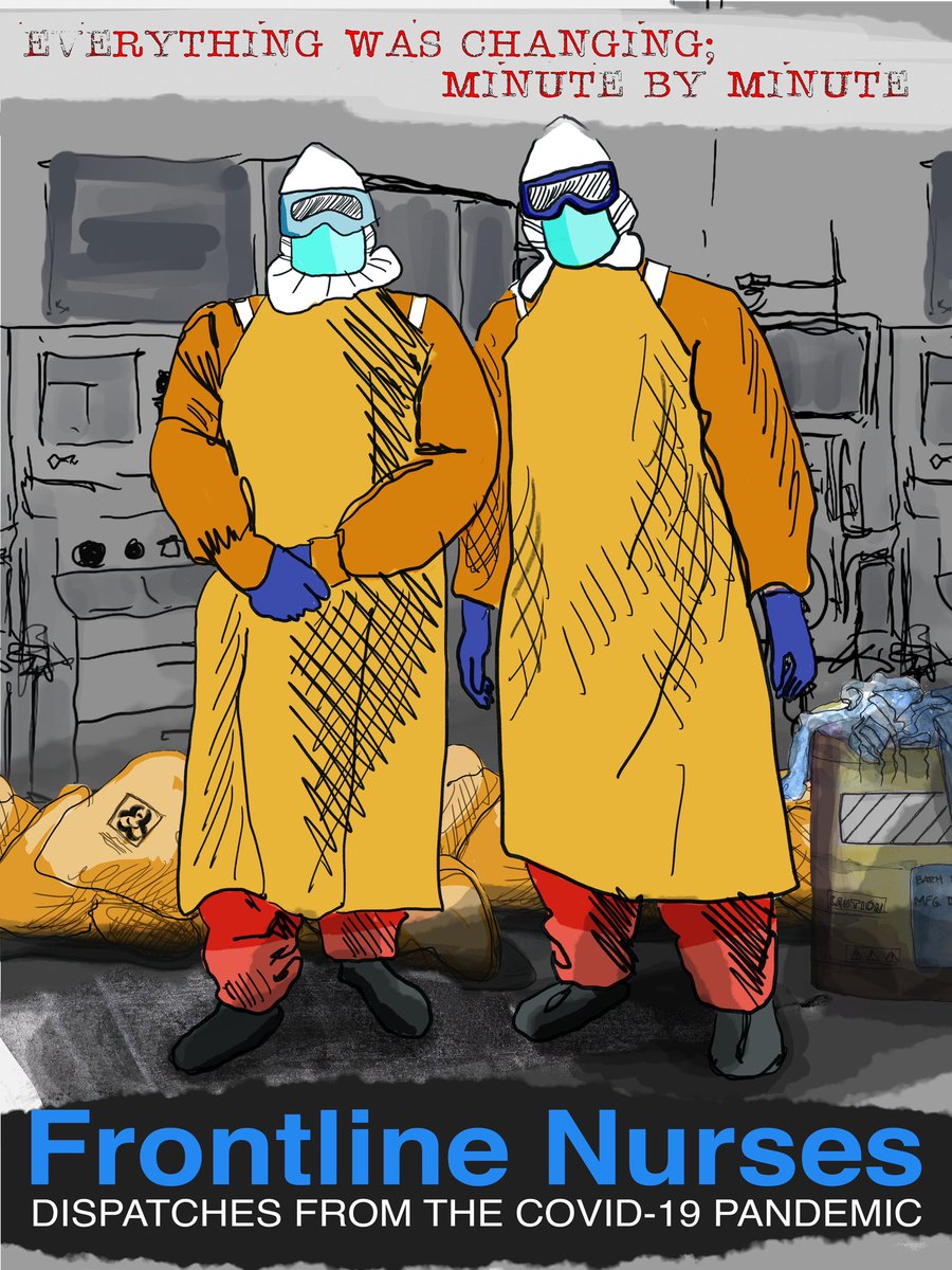 Animation of emergency room nurses with full protective gear.