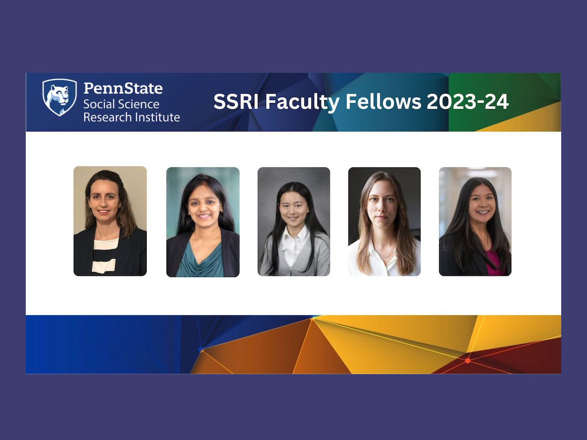 Headshots of five people with a banner reading SSRI Faculty Fellows 2023-24