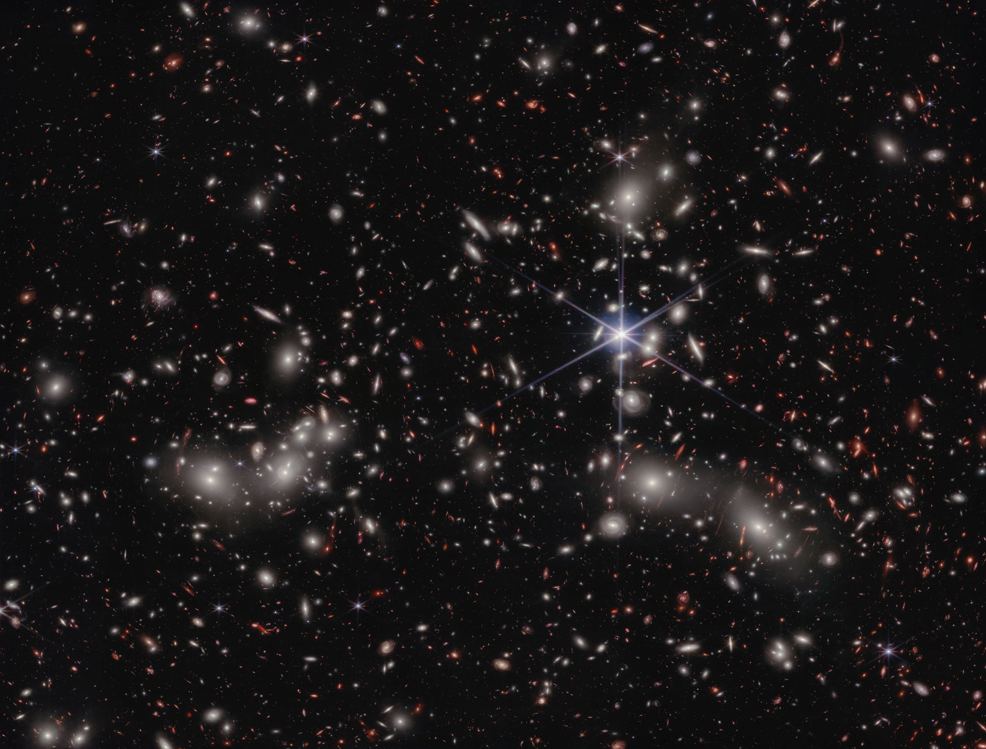 Composite image of Pandora's Cluster with stars and galaxies