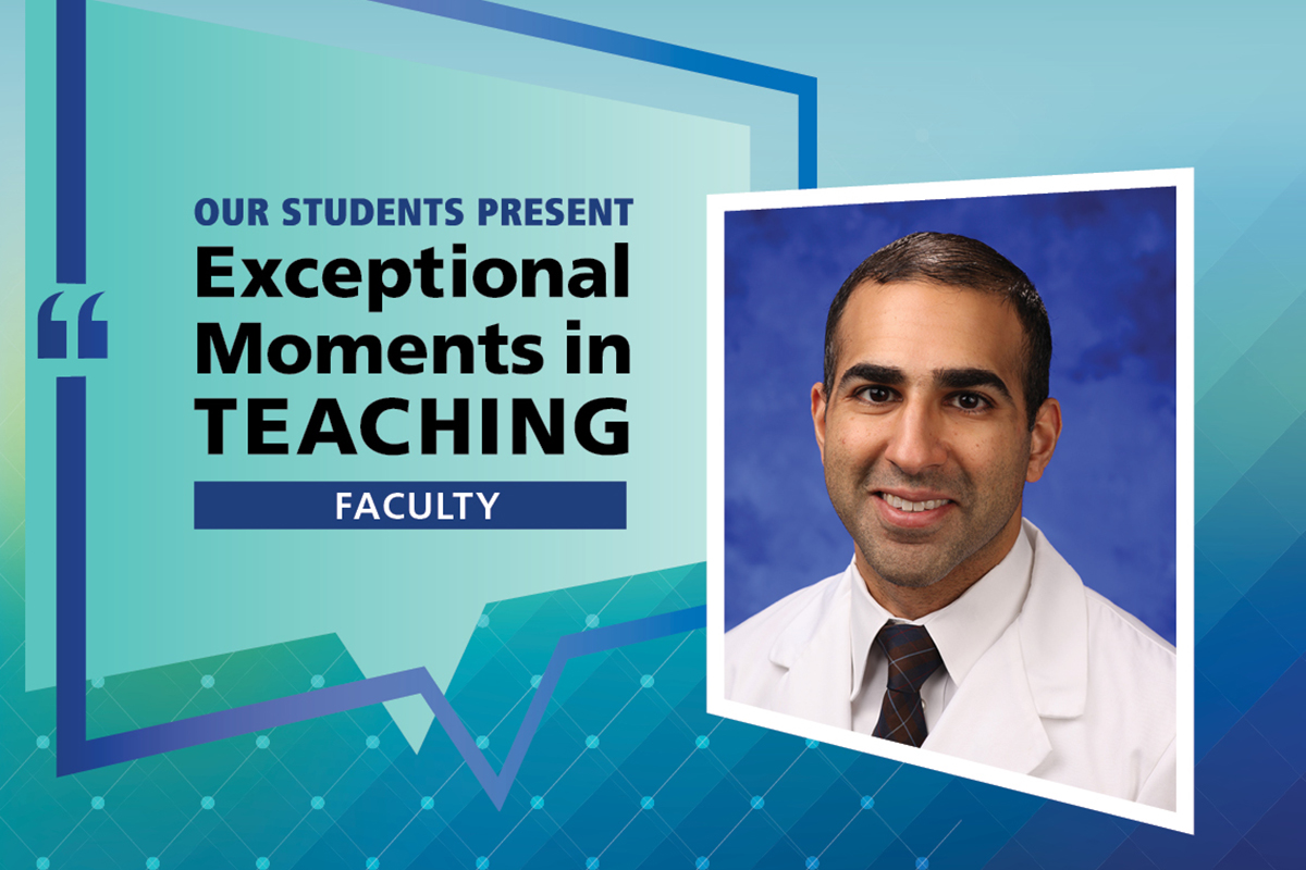 A headshot of Dr. Ajay Soni appears next to a graphic reading "Our students present Exceptional Moments in Teaching: Faculty"