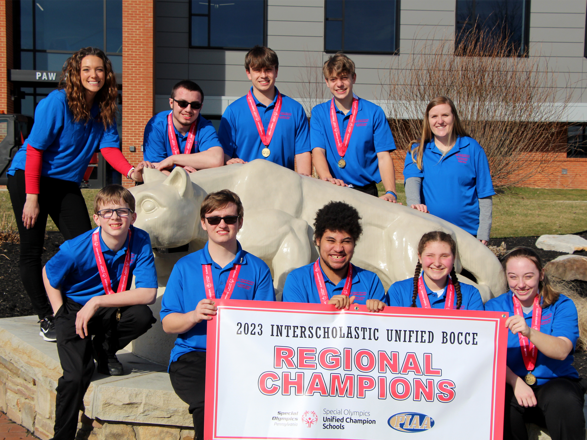 Bocce team from Saint Marys gathered at the Lion Shrine on the campus of Penn State DuBois