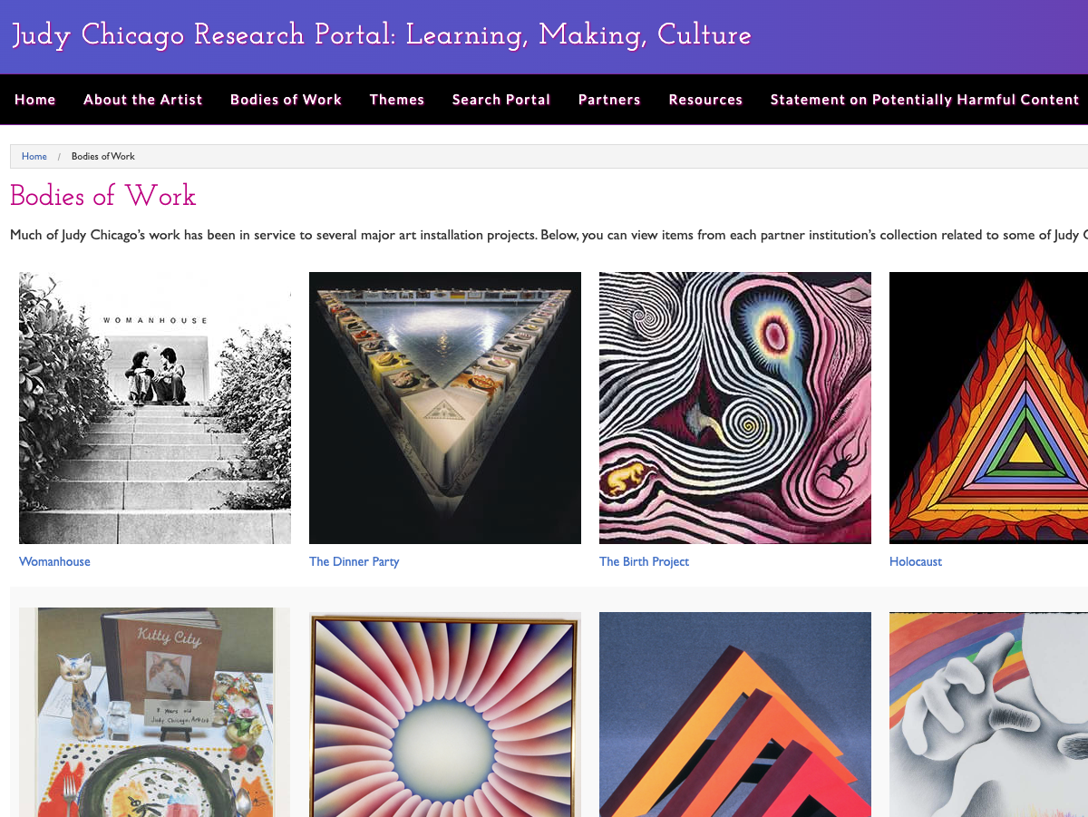 screen grab of feminist artist web portal showing images of her artwork