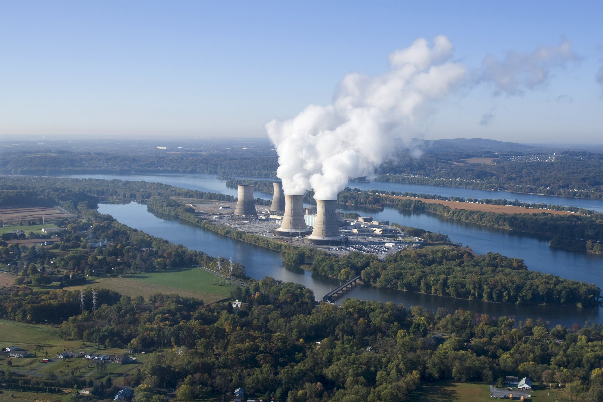 Aerial view of nuclear power plant.