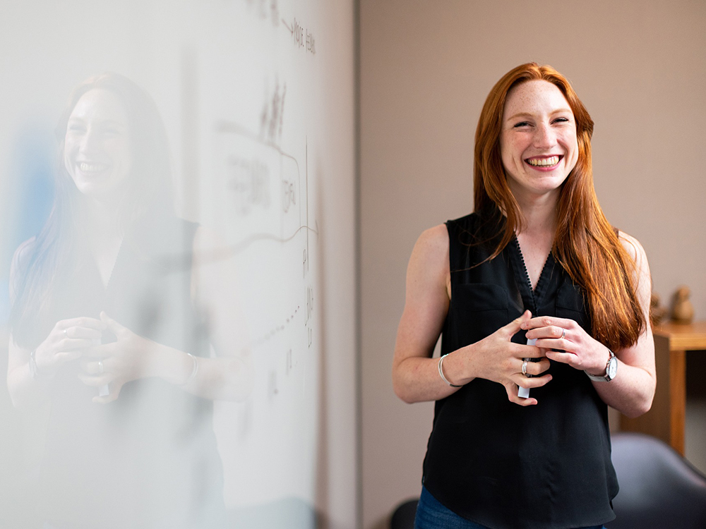 Woman presenting research