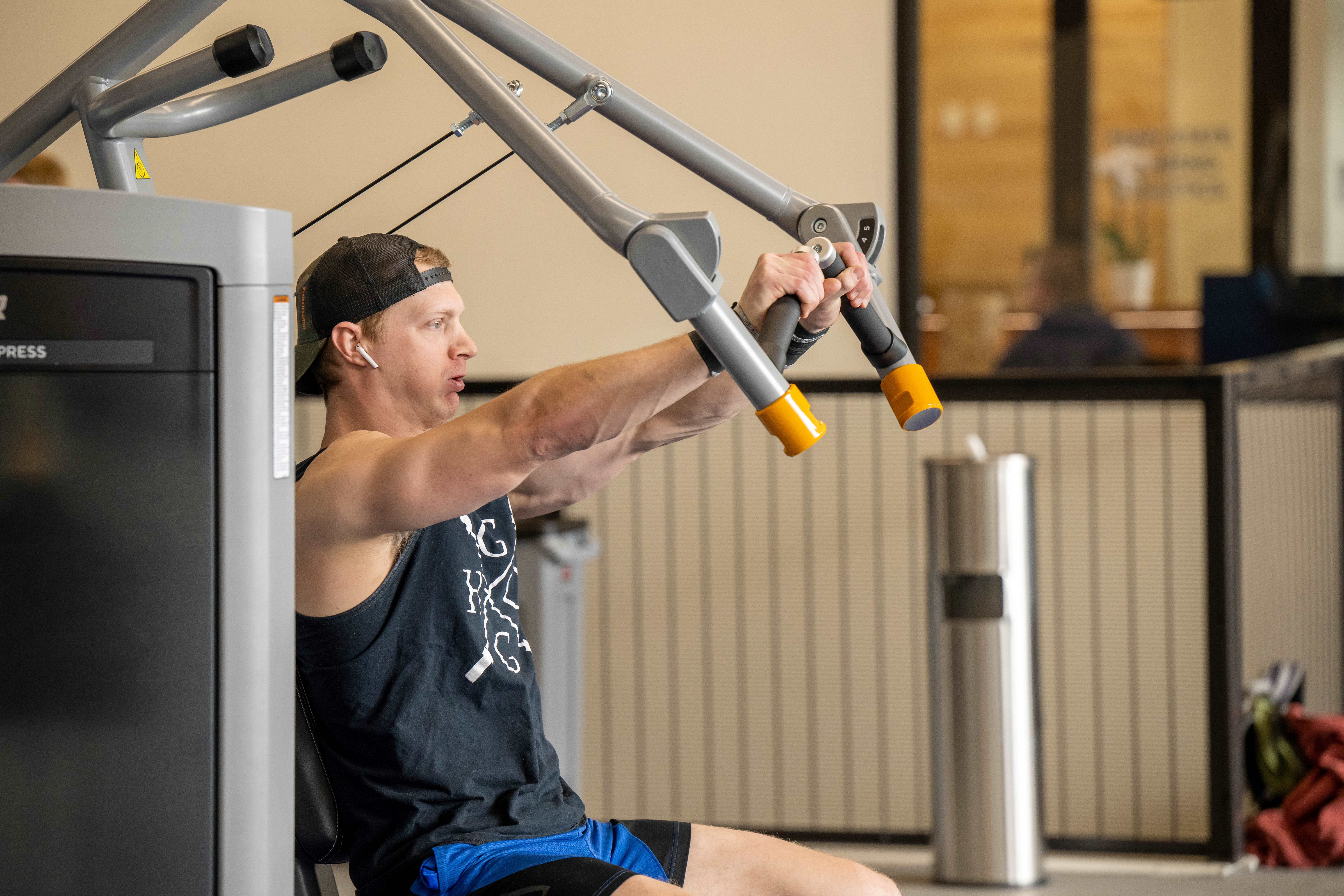 A student exercises at Penn State Behrend's new Erie Hall.