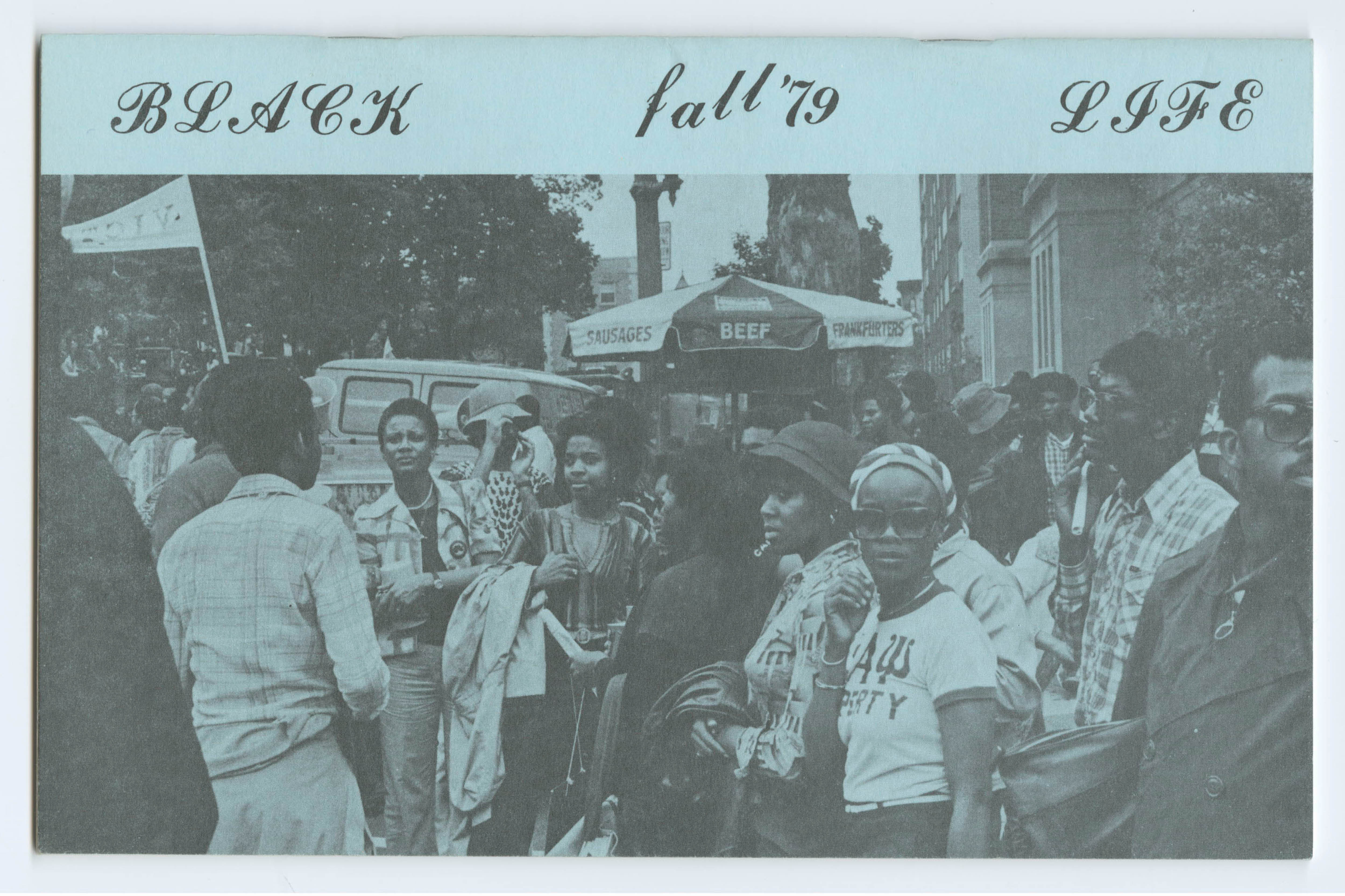 group of people standing outside, black and white photo