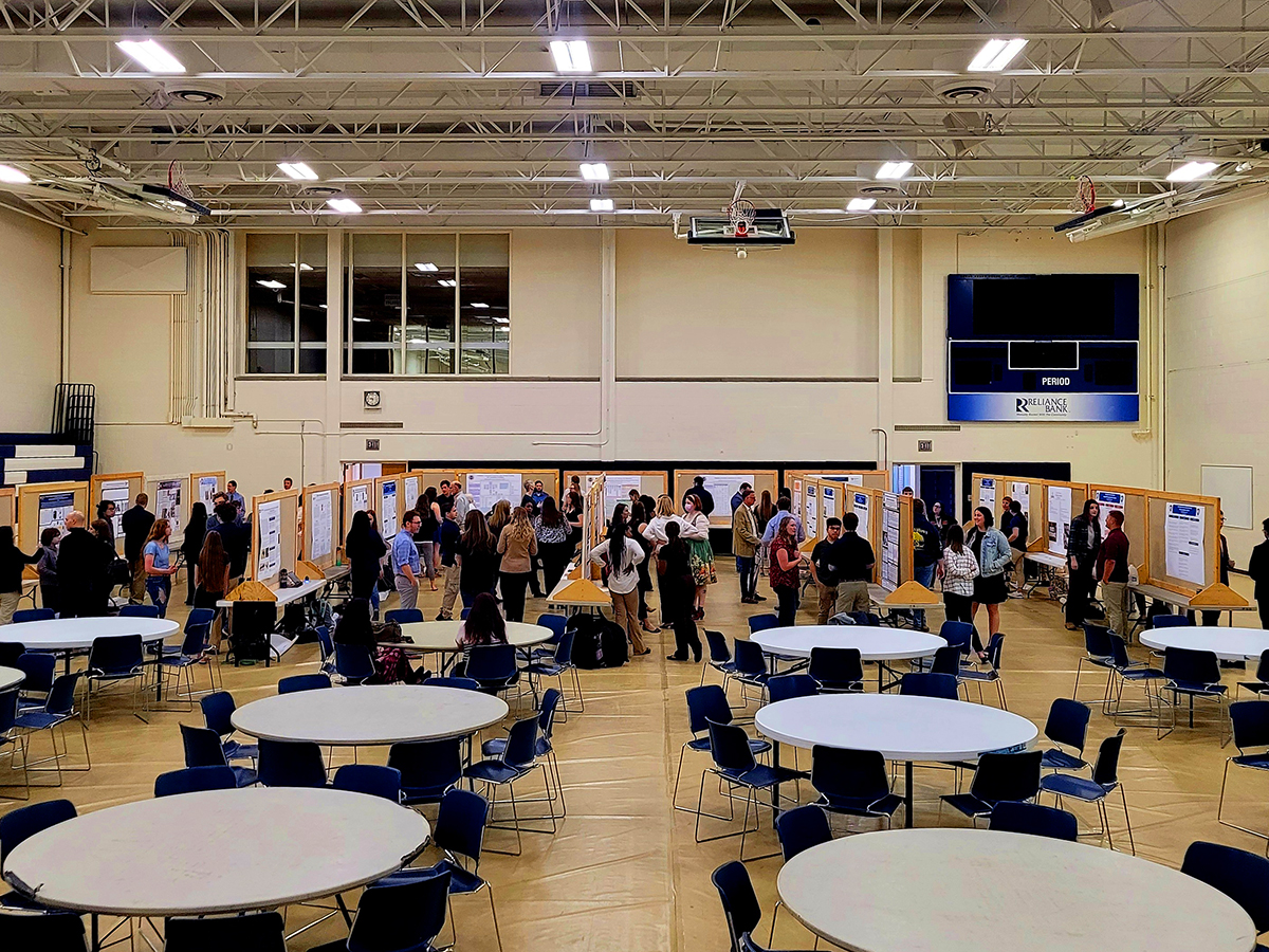 Students, faculty, and guests interact at the annual Undergraduate Research and Creative Activities Fair