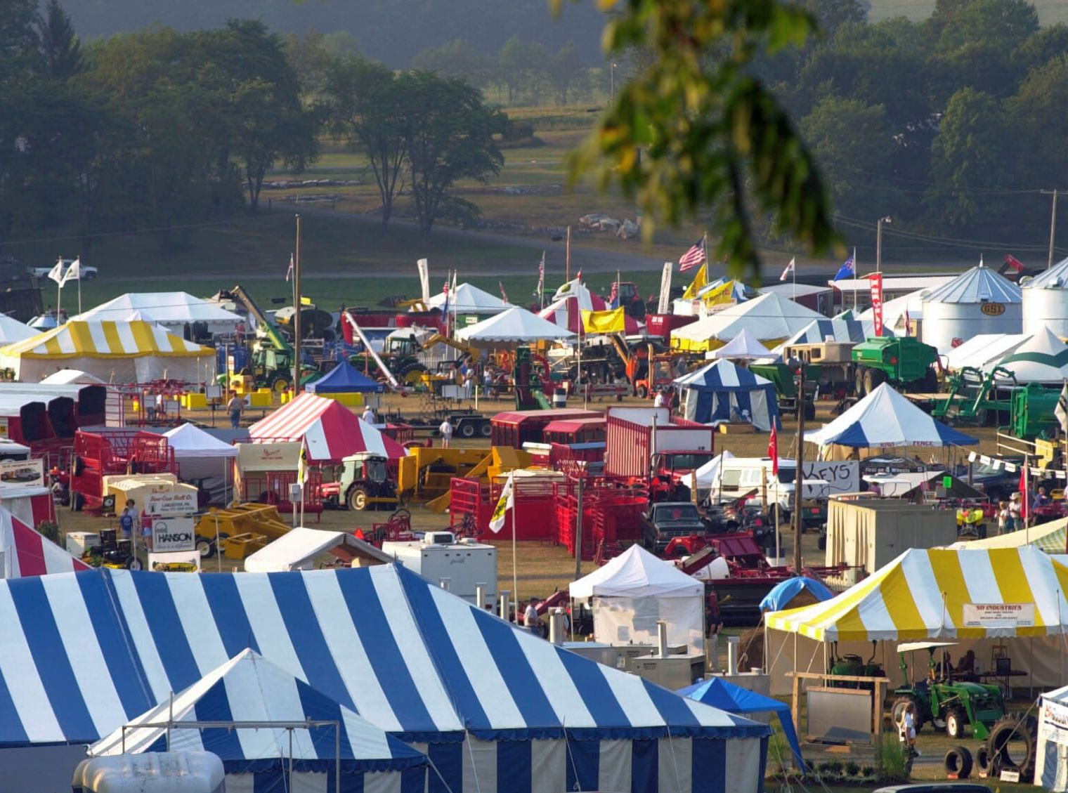 Tents and equipment in the exhibits field at Ag Progress Days